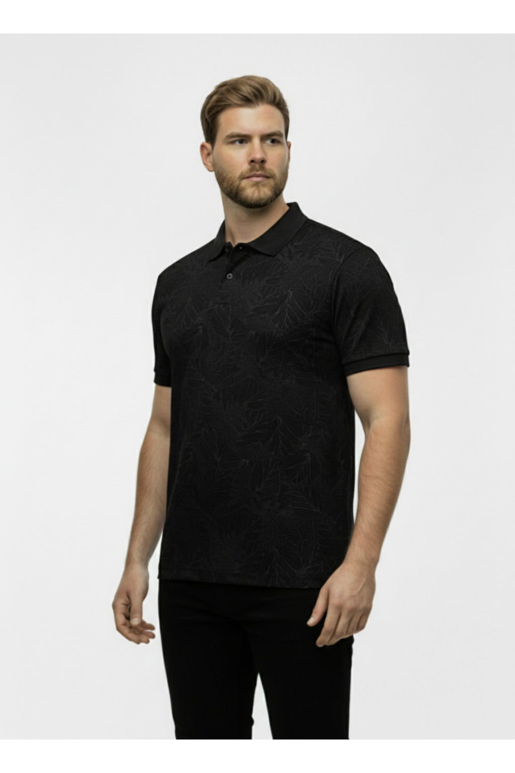 Büyük Beden Desenli Polo Yaka T-shirt