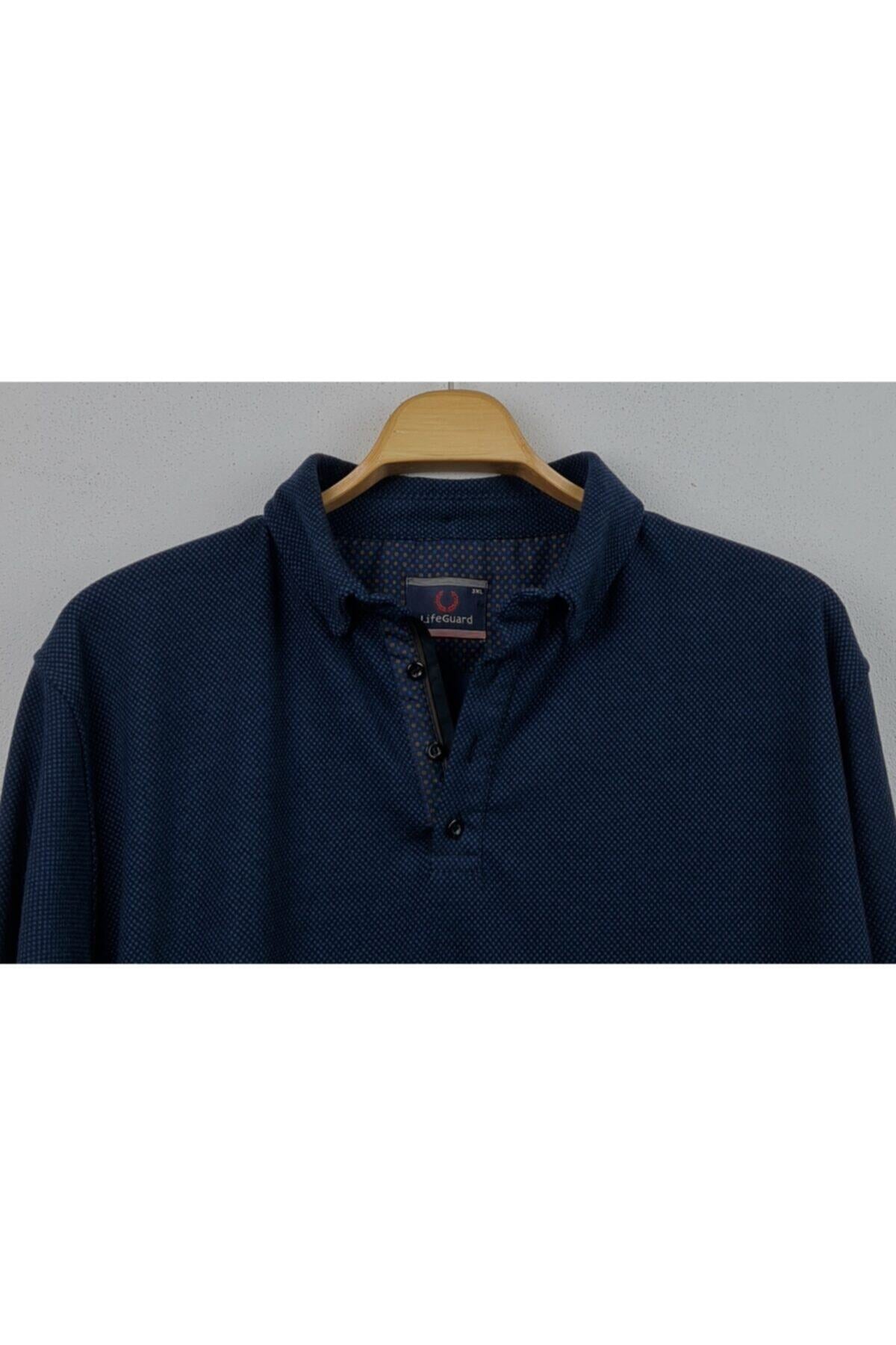 Büyük Beden Kışlık Polo Yaka Sweatshirt Lacivert