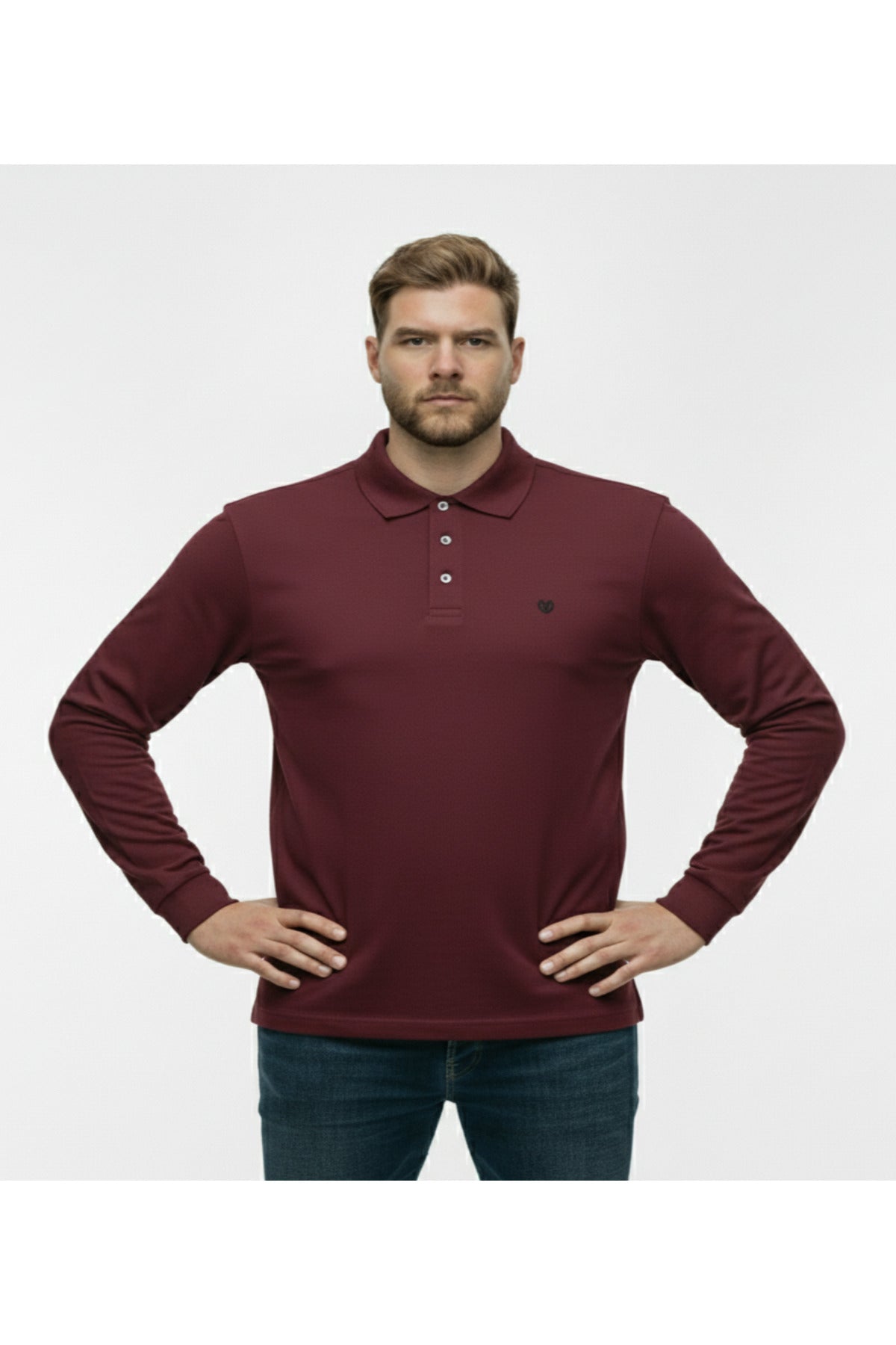 Büyük Beden Polo Yaka Yıkamalı Likralı Sweatshirt