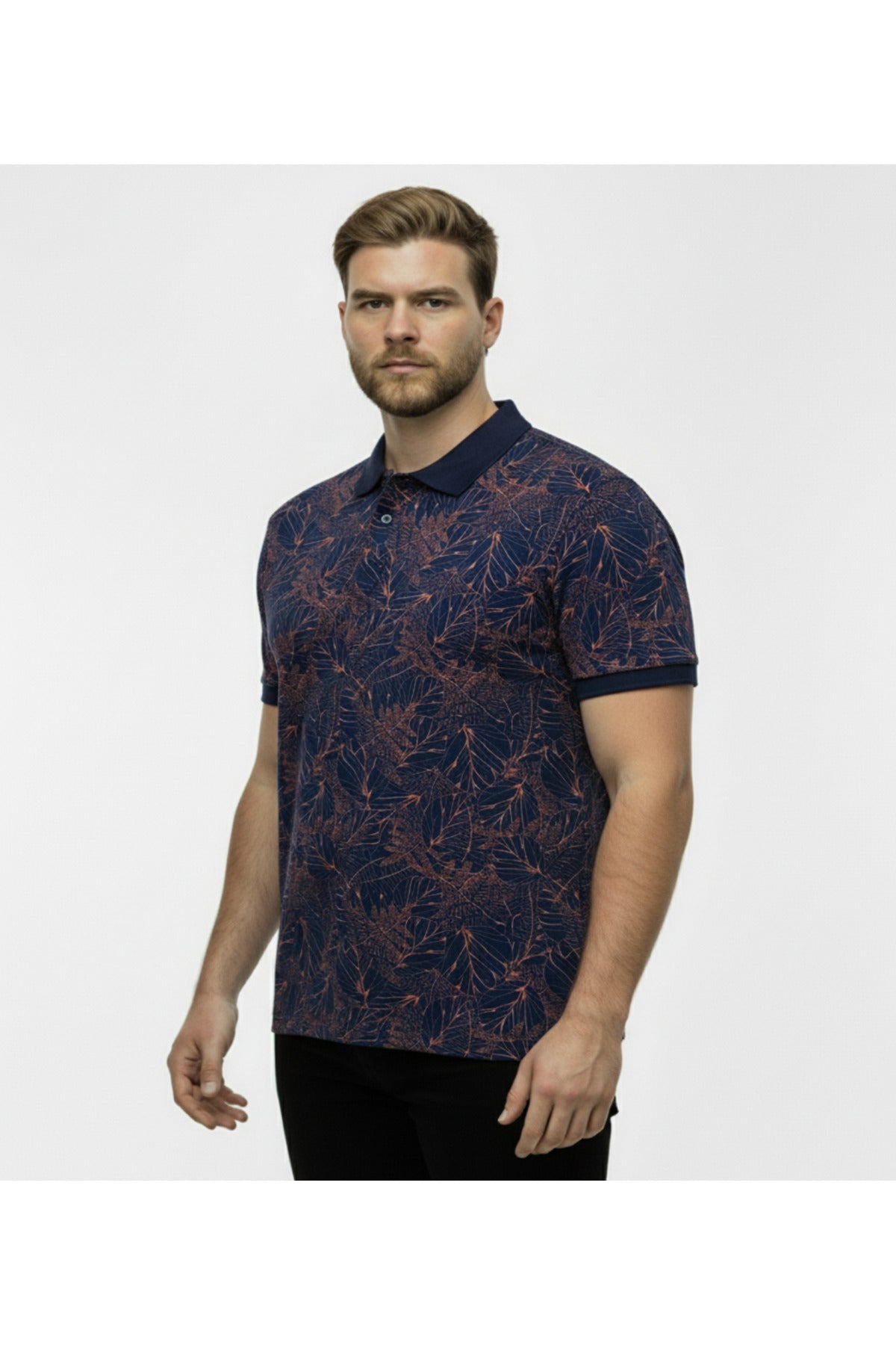 Büyük Beden Desenli Polo Yaka T-shirt