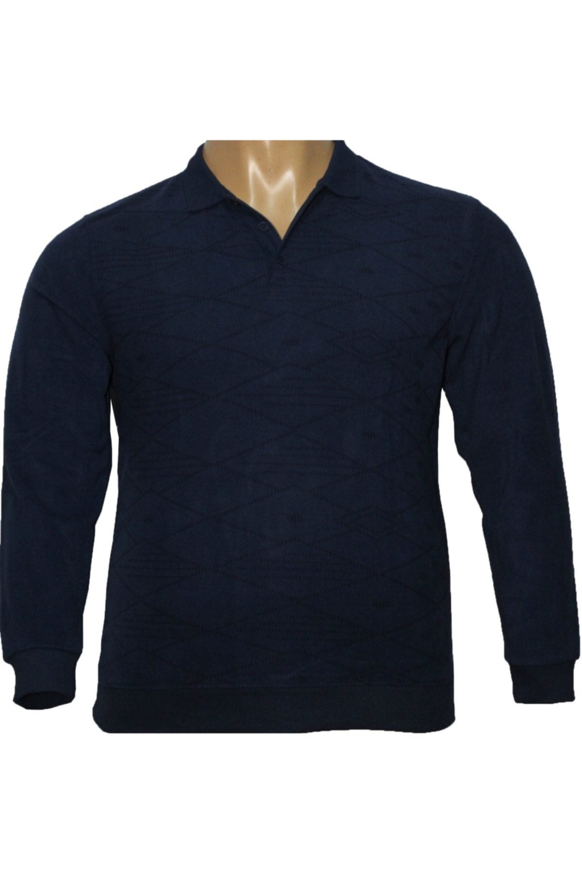 Büyük Beden Polo Yaka Kışlık Baskılı Sweatshirt