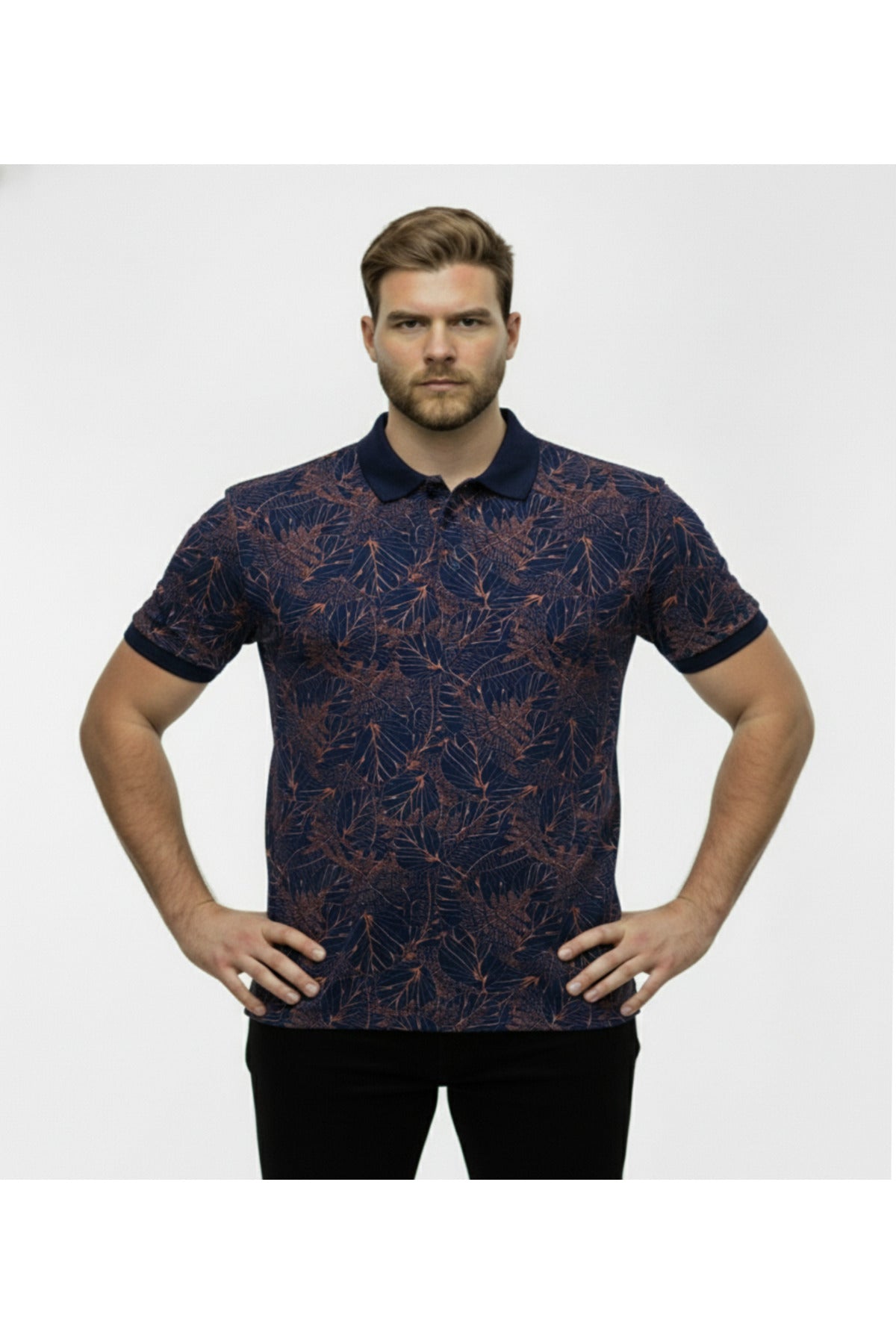 Büyük Beden Desenli Polo Yaka T-shirt