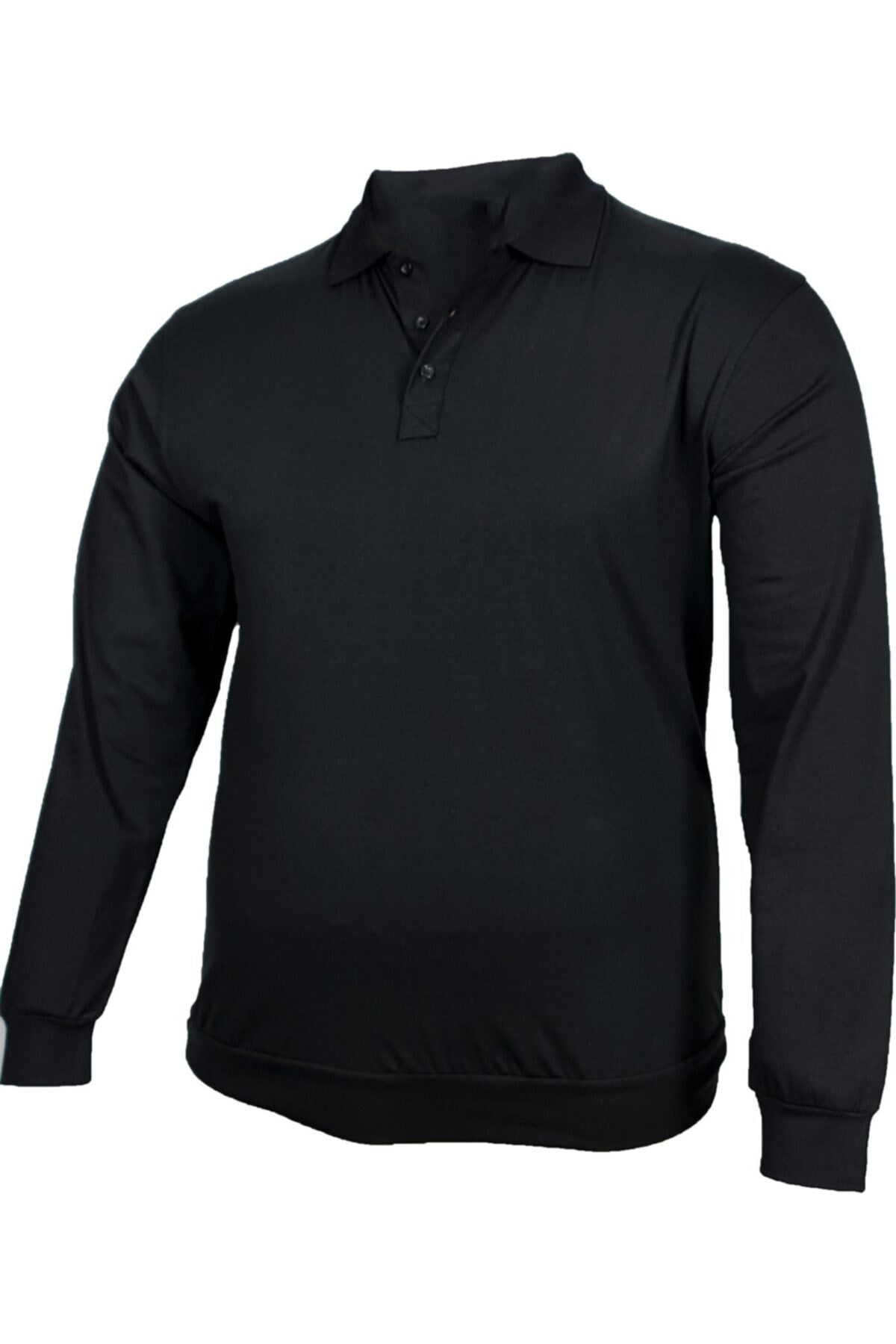 Büyük Beden Likralı Polo Yaka Sweatshirt Lacivert