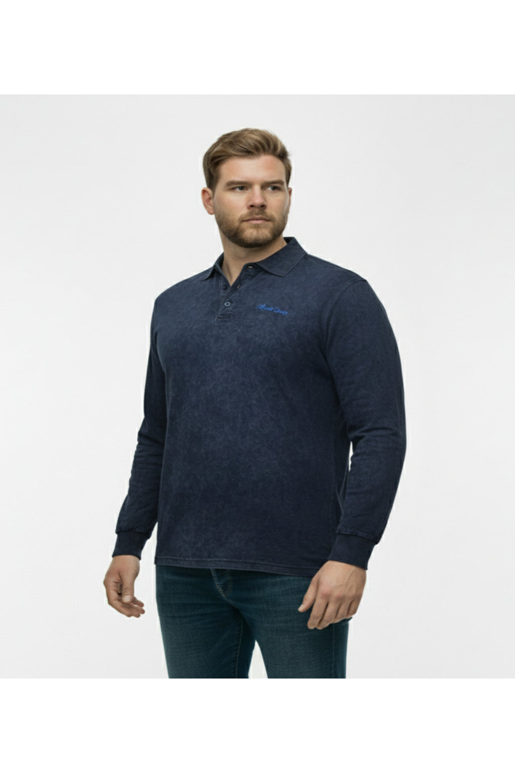 Büyük Beden Polo Yaka Uzun Kollu Kum Yıkamalı Sweatshirt