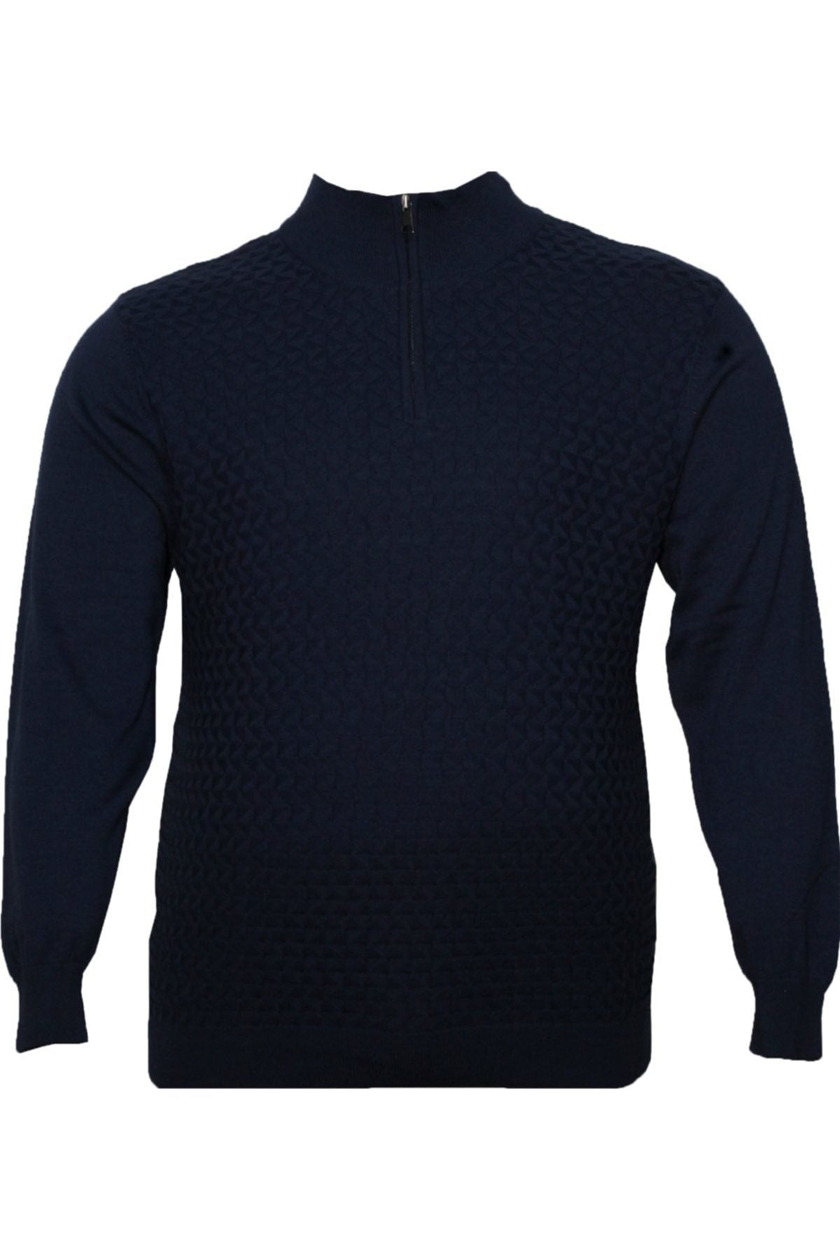 Büyük Beden Yakası Fermuarlı Triko Sweatshirt