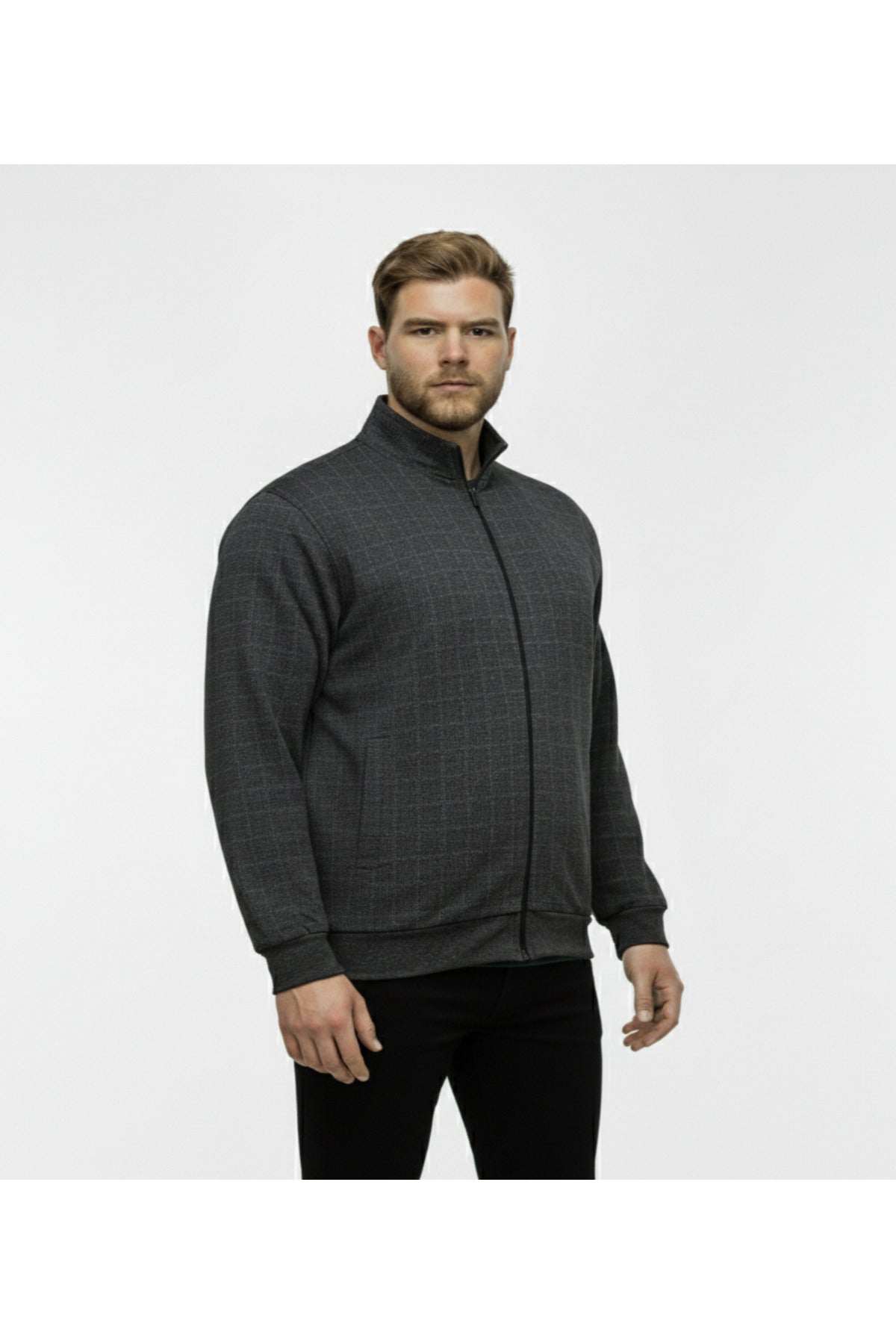 Büyük Beden Fermuarlı Uzun Kollu Sweatshirt