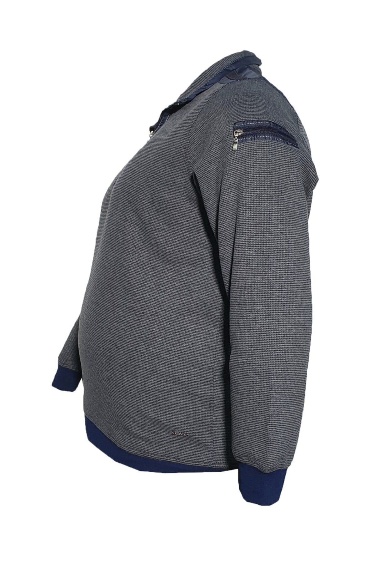 Erkek Büyük Beden Yakası Fermuarlı Kışlık Sweatshirt